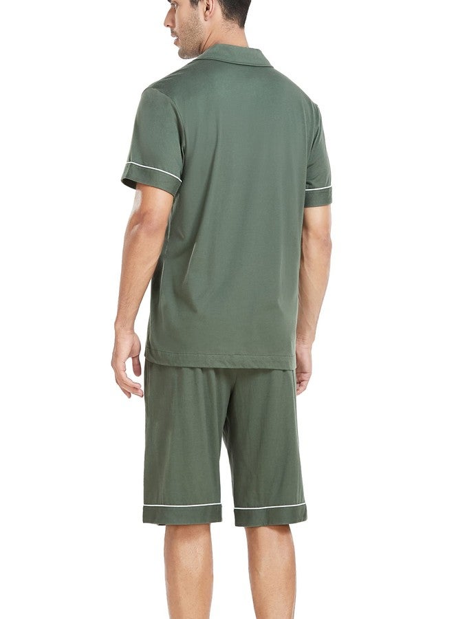 COLORFULLEAF Men's 100% Cotton Short Sleeve Pajama Sets Button Down Notched Collar Sleepwear Soft Lounge Pjs with Pockets (Army Green, M) - Image 4